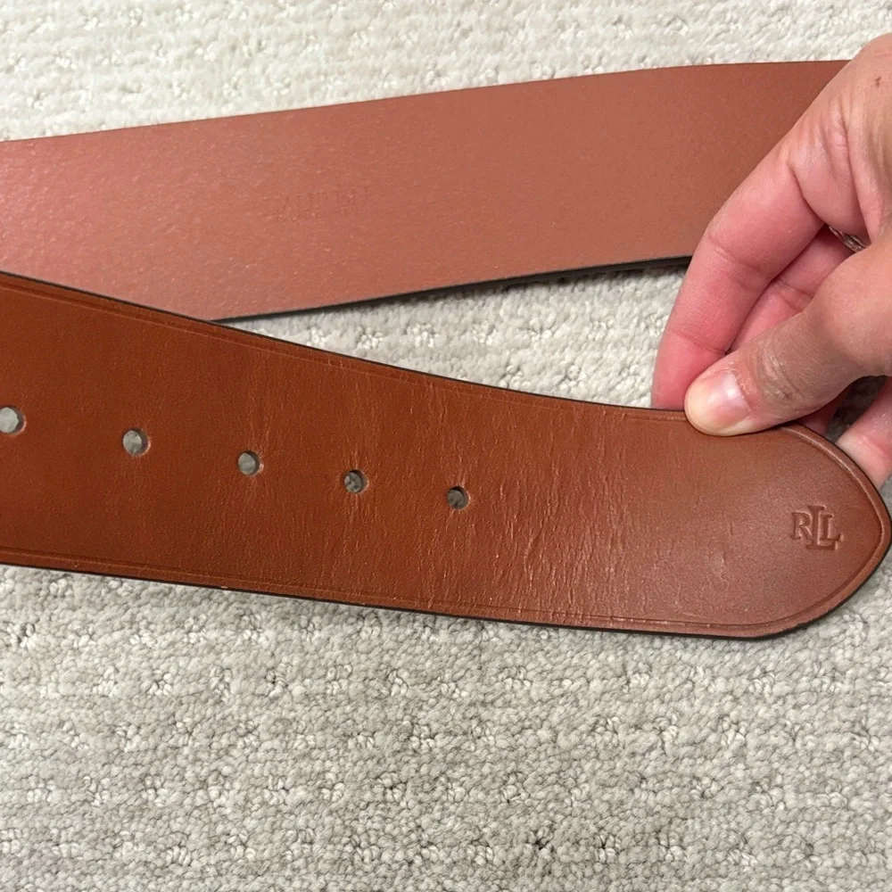 Ralph Lauren Brown Leather Belt with Woven Round Buckle